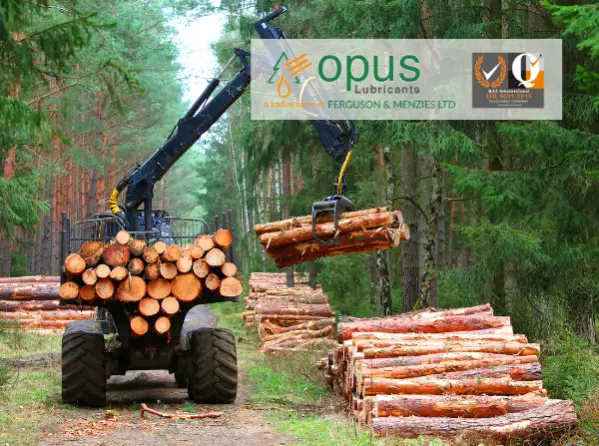 Ferguson Menzes Opus Bio Chain Oil 68: tree harvester lifting logs