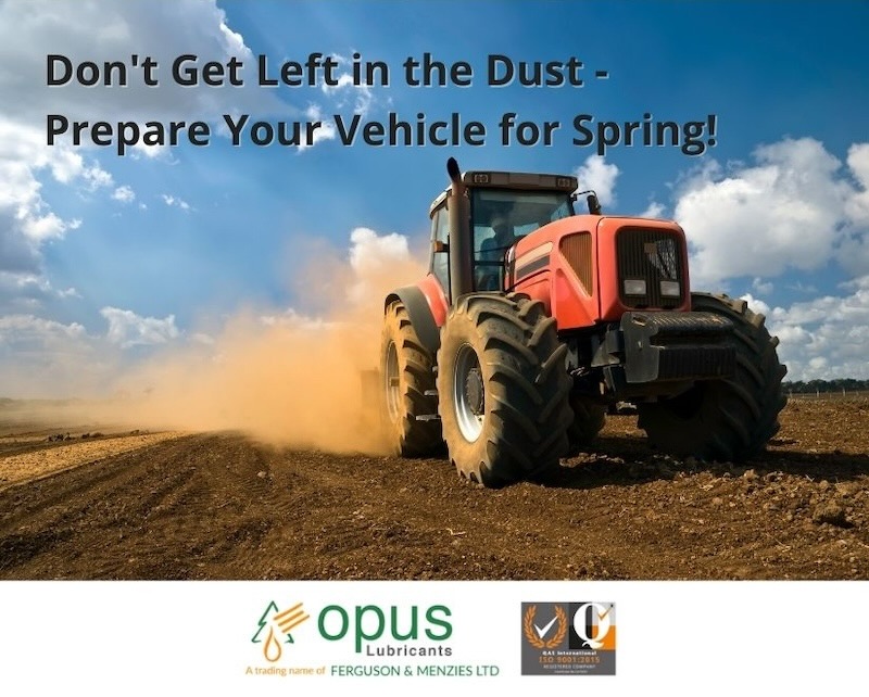 tractor in field on sunny day - opus lubricants agricultural equipment spring 2024